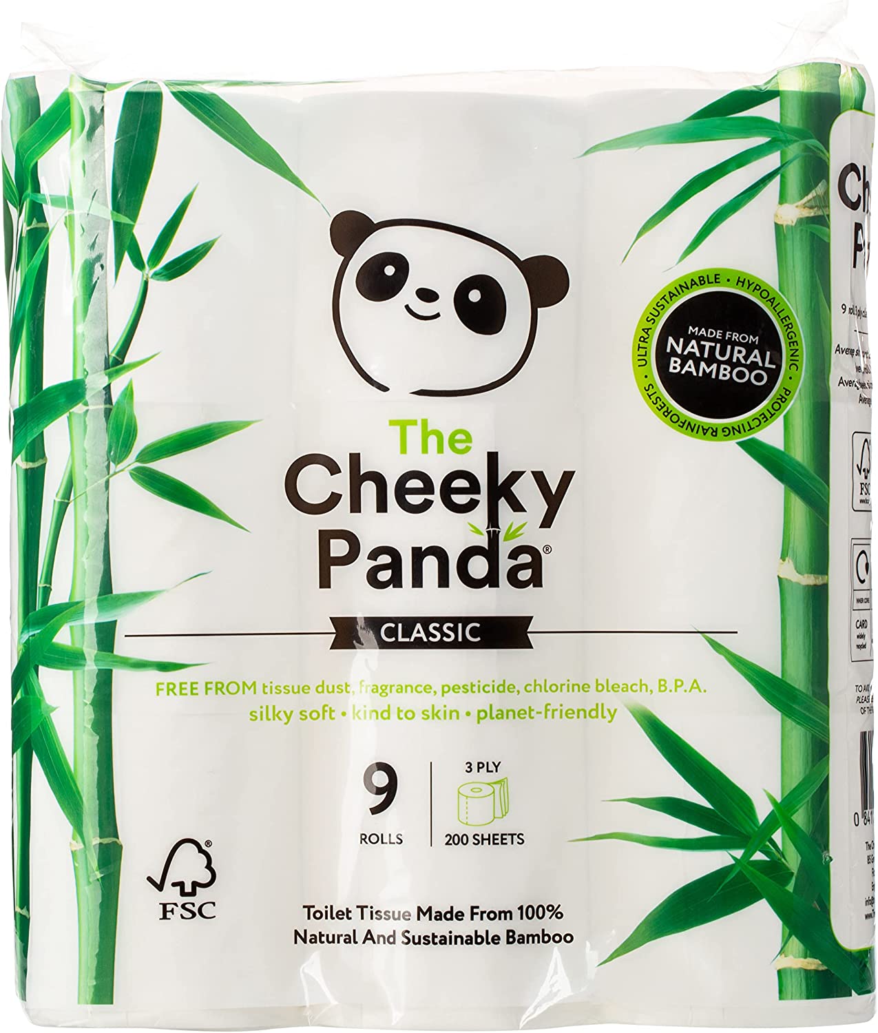 The Cheeky Panda Bamboo Toilet Roll Tissue Paper 9 Rolls 3ply RRP 9.60 CLEARANCE XL 5.99